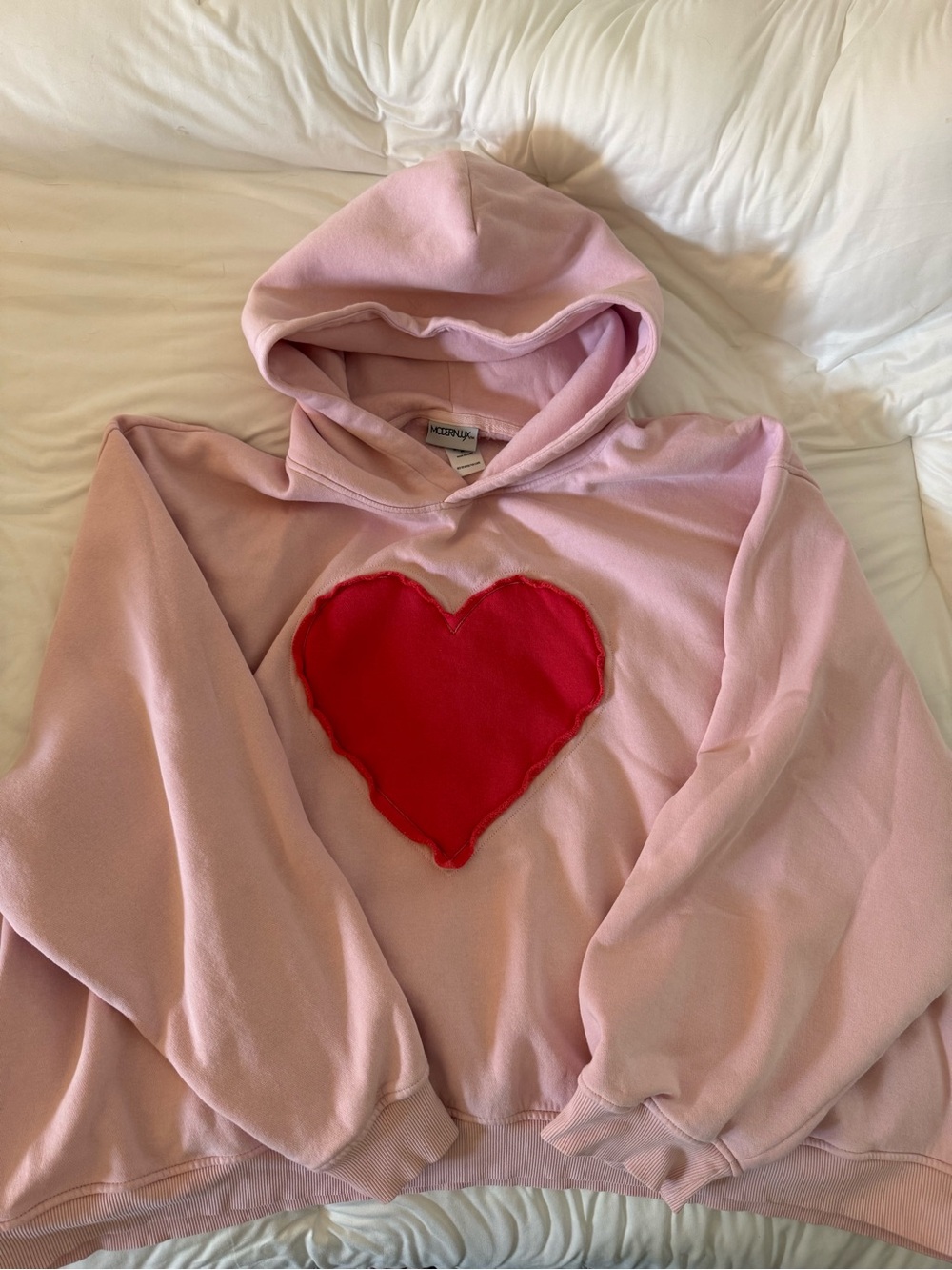 Modern Lux Light Pink Hoodie with Red Heart Detail